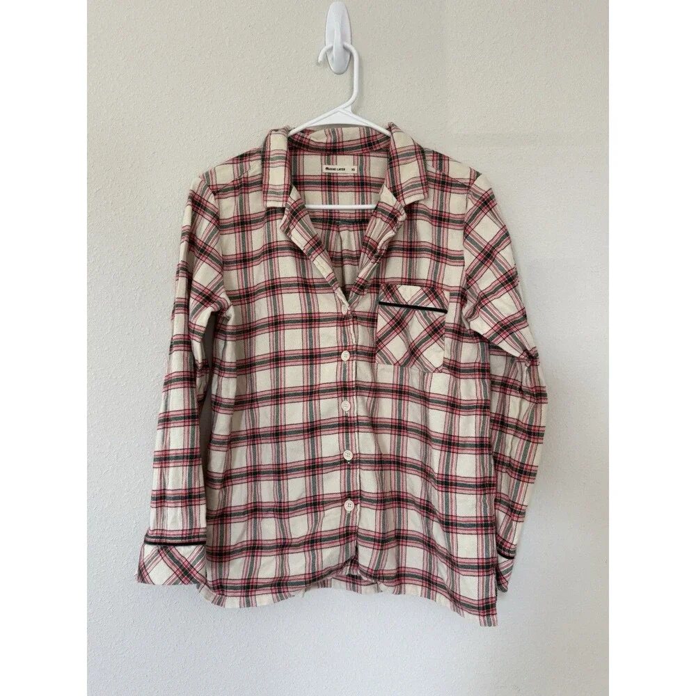 Marine Layer Classic PJ Pajama Top Plaid Holiday Cozy Shirt Size XS